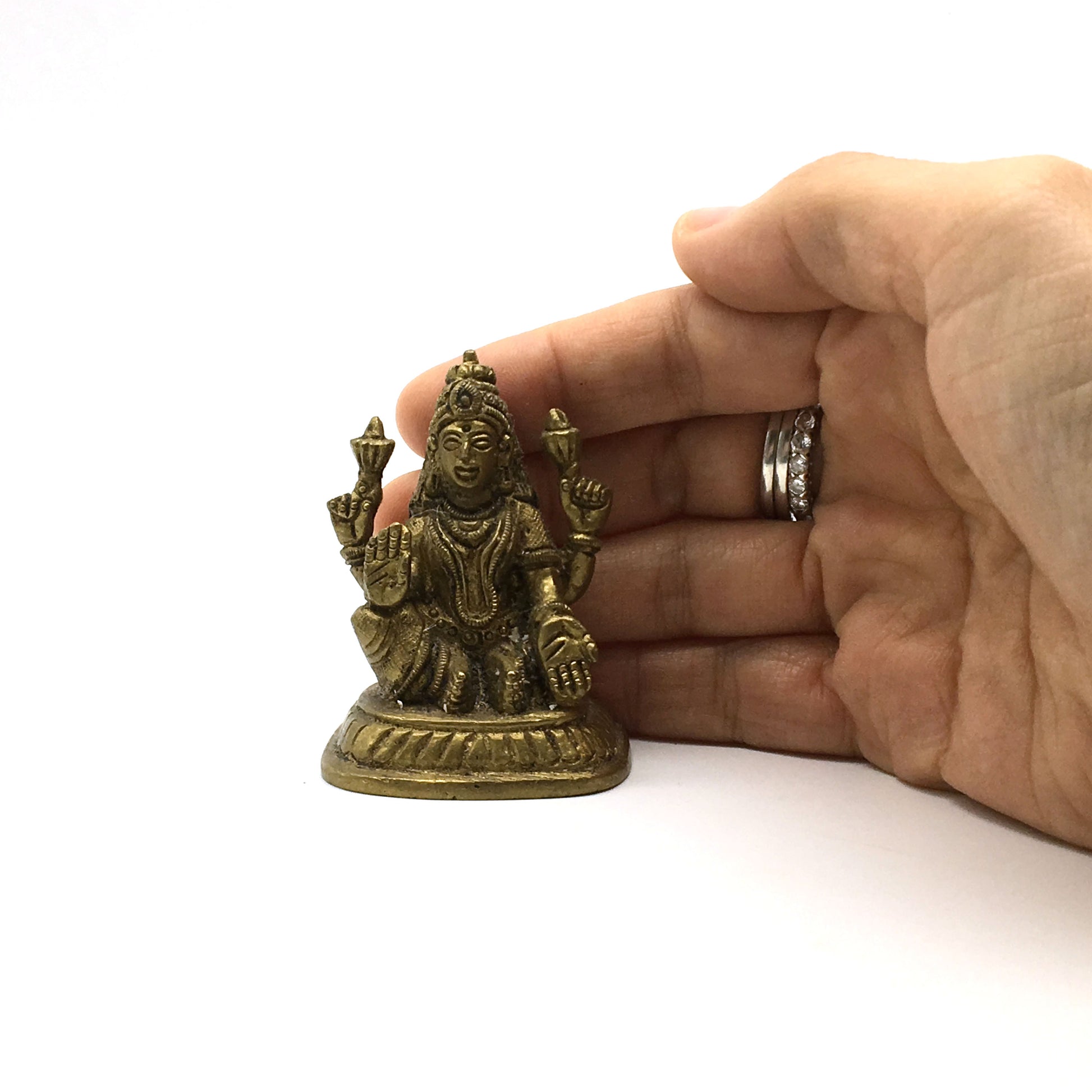 Vintage Mini Brass Mata Lakshmi Murti India Statue India Goddess Of Wealth 2.3" - Montecinos Ethnic