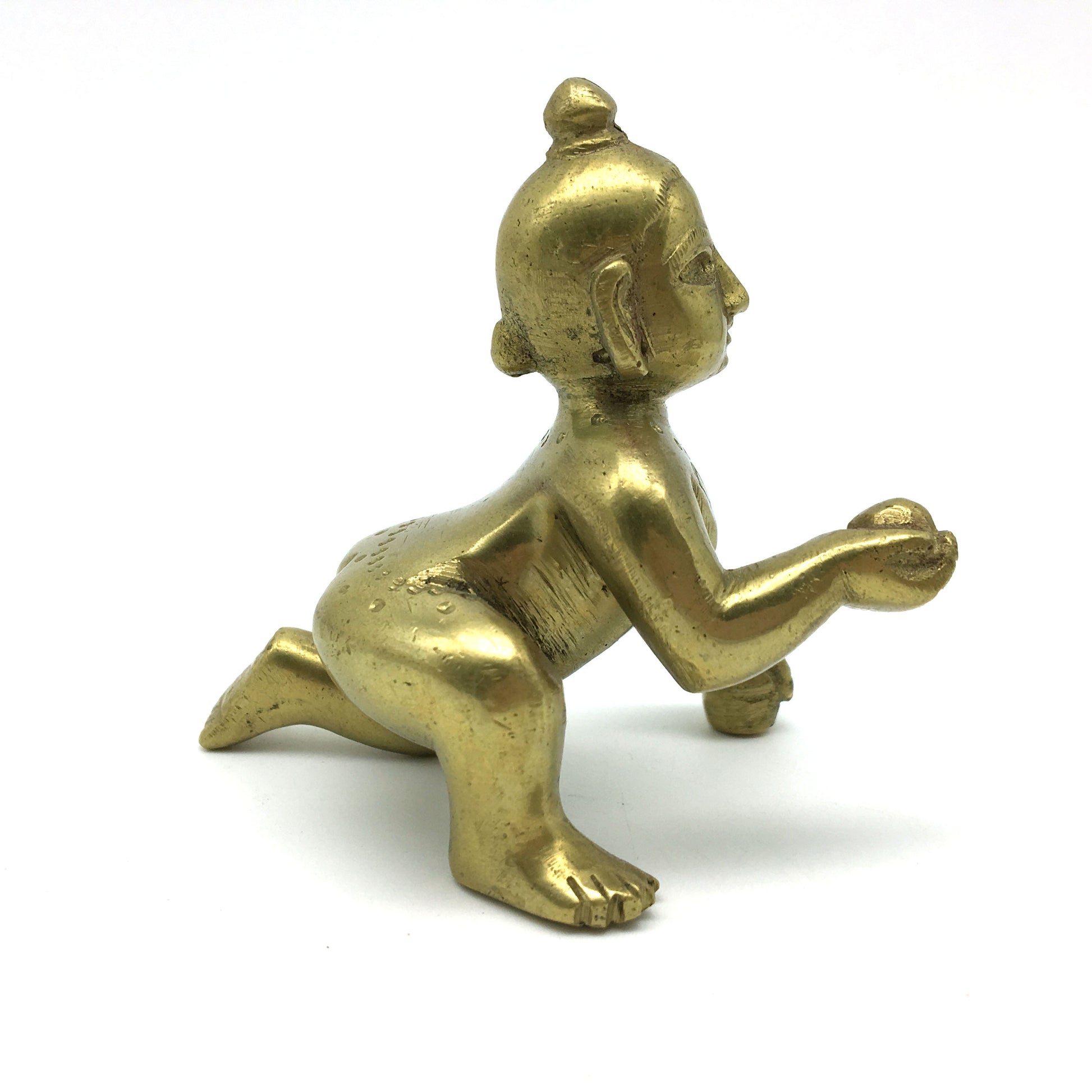 Handcrafted Brass Ladoo Laddu Gopal Baby-Krishna India God Murti Statue Idol - Montecinos Ethnic