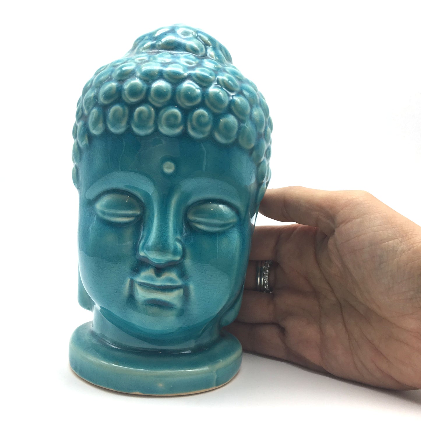 Ceramic Crackle Glaze Buddhism ShakyaMuni Buddha Head Sculpture Statue 6.5" - Montecinos Ethnic