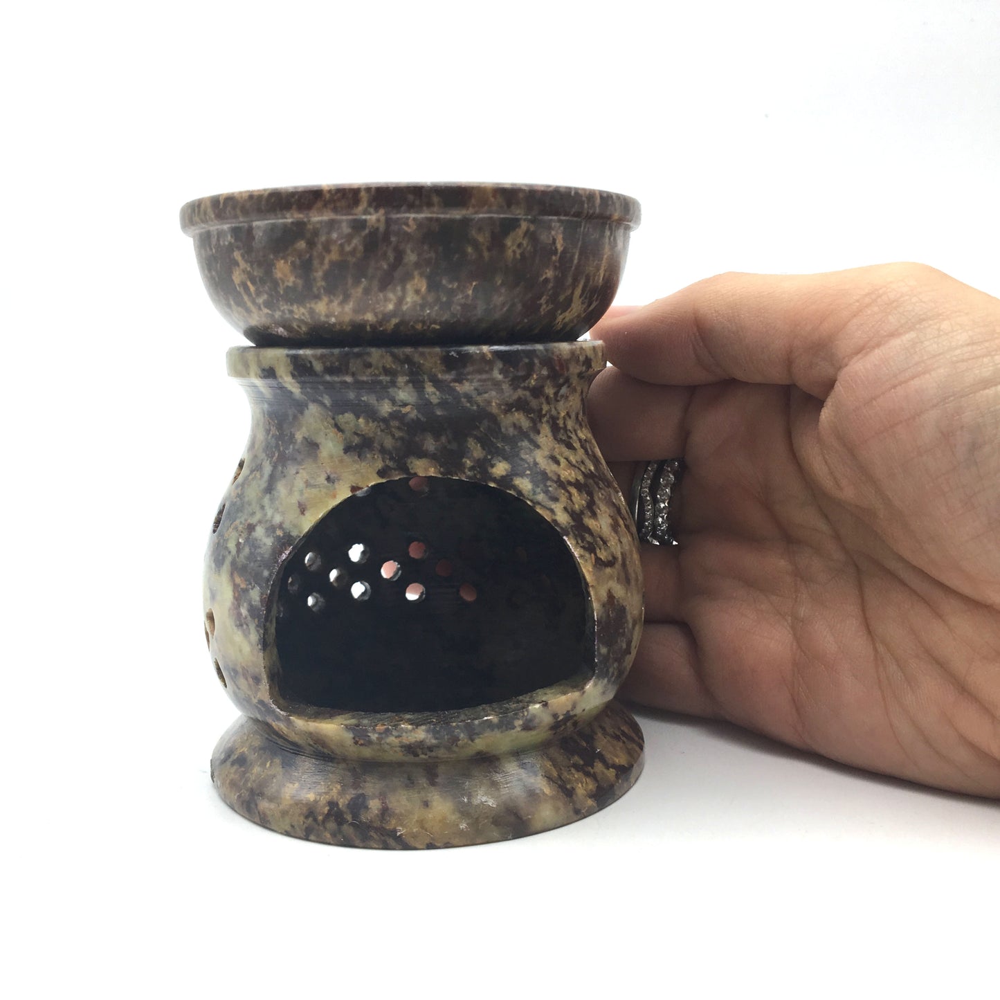 Soapstone India Handcrafted Decorative Oil Burner Diffuser burner 3.1" - Montecinos Ethnic