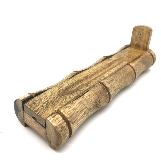 Bamboo Stick Incense Burner Wooden Box W/Storage- Handmade Decorative 9.5"