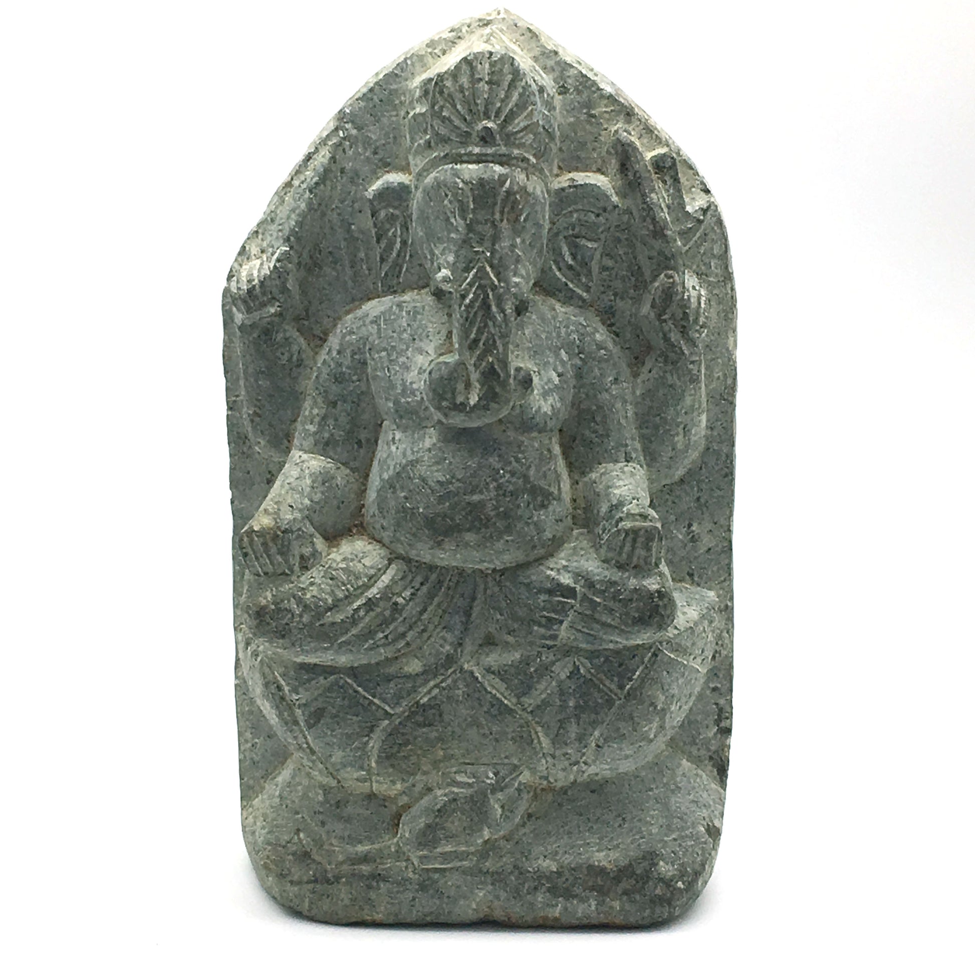 Solid Stone Hand-carved Ganesh Ganapati India Elephant God Sculpture Figure 7.5" - Montecinos Ethnic
