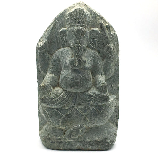 Solid Stone Hand-carved Ganesh Ganapati India Elephant God Sculpture Figure 7.5" - Montecinos Ethnic