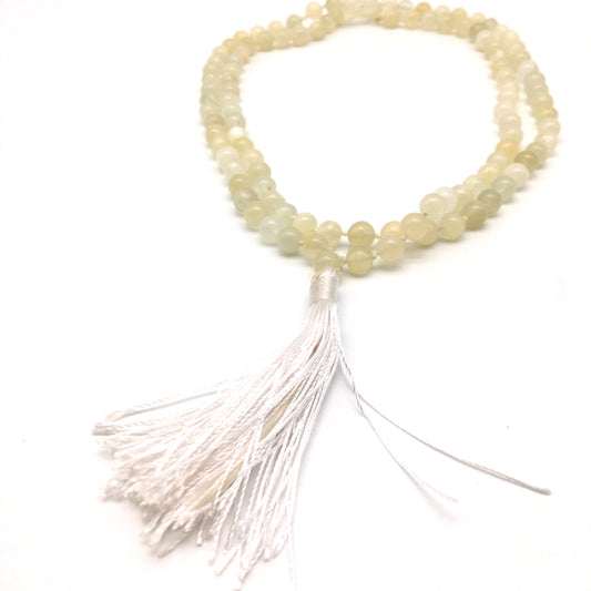 Moonstone Prayer Mala Beads Meditation Japa 108 Knotted Beads Necklace 17.5"