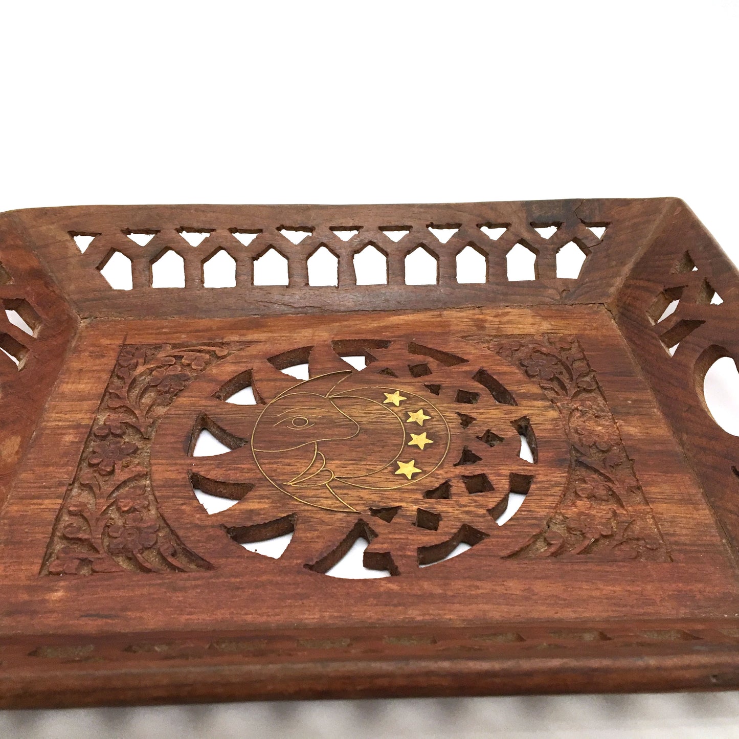 Vintage Rustic India All Natural Wooden Decorative Handmade Sheesham Platter Tra - Montecinos Ethnic