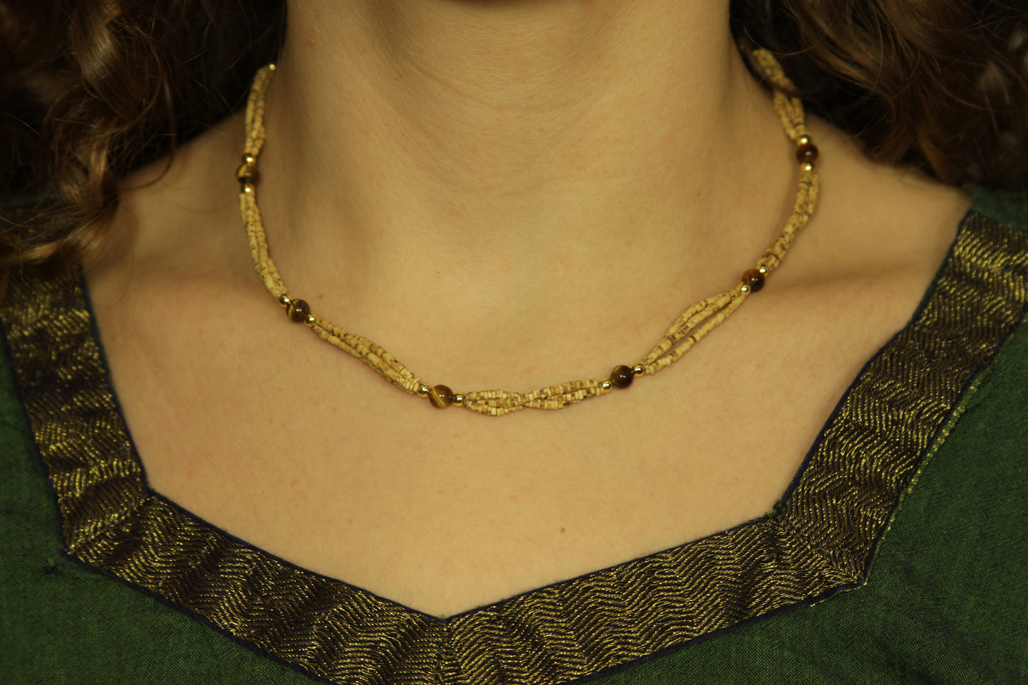 16"  Tulsi Kanthi Mala Beaded Necklace W/ Gemstone - Handmade Krishna Jewelry