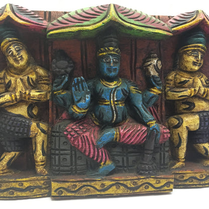 Hand-carved India Colorful Decorative All Wood Wall Hanging Panel Plaque 5.75"