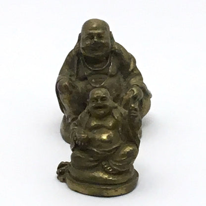 Handmade 2 Vintage Solid Brass Happy Laughing Maitreya Buddha Statues Idols