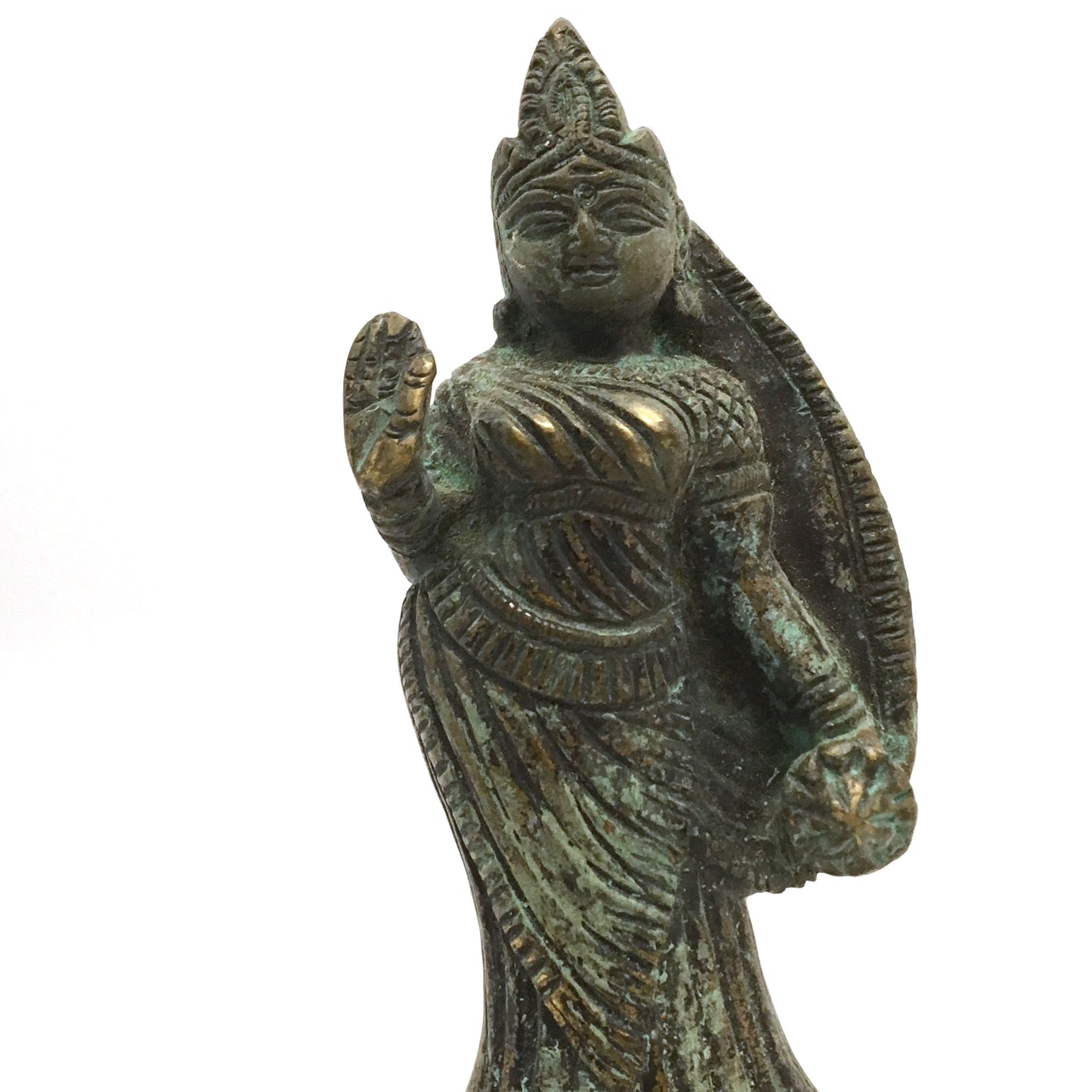 Antique Brass 2-Hand Lakshmi Laxsmi India Goddess of Prosperity Statue Figure 6"