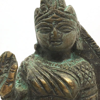 Antique Brass 2-Hand Lakshmi Laxsmi India Goddess of Prosperity Statue Figure 6"