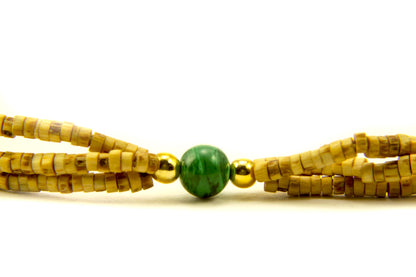 16" Handmade Tulasi Kanthi Mala Necklace with Malachite Beads - Krishna Gifts - Montecinos Ethnic