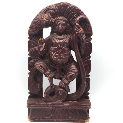 Vintage Wood Carving India God Lord Krishna Dancing On Kaliya Naga 11.75"