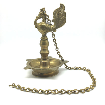 Vintage Brass Diya Aarti Deepak Lamp Puja Offering Handcrafted -Peacock Design