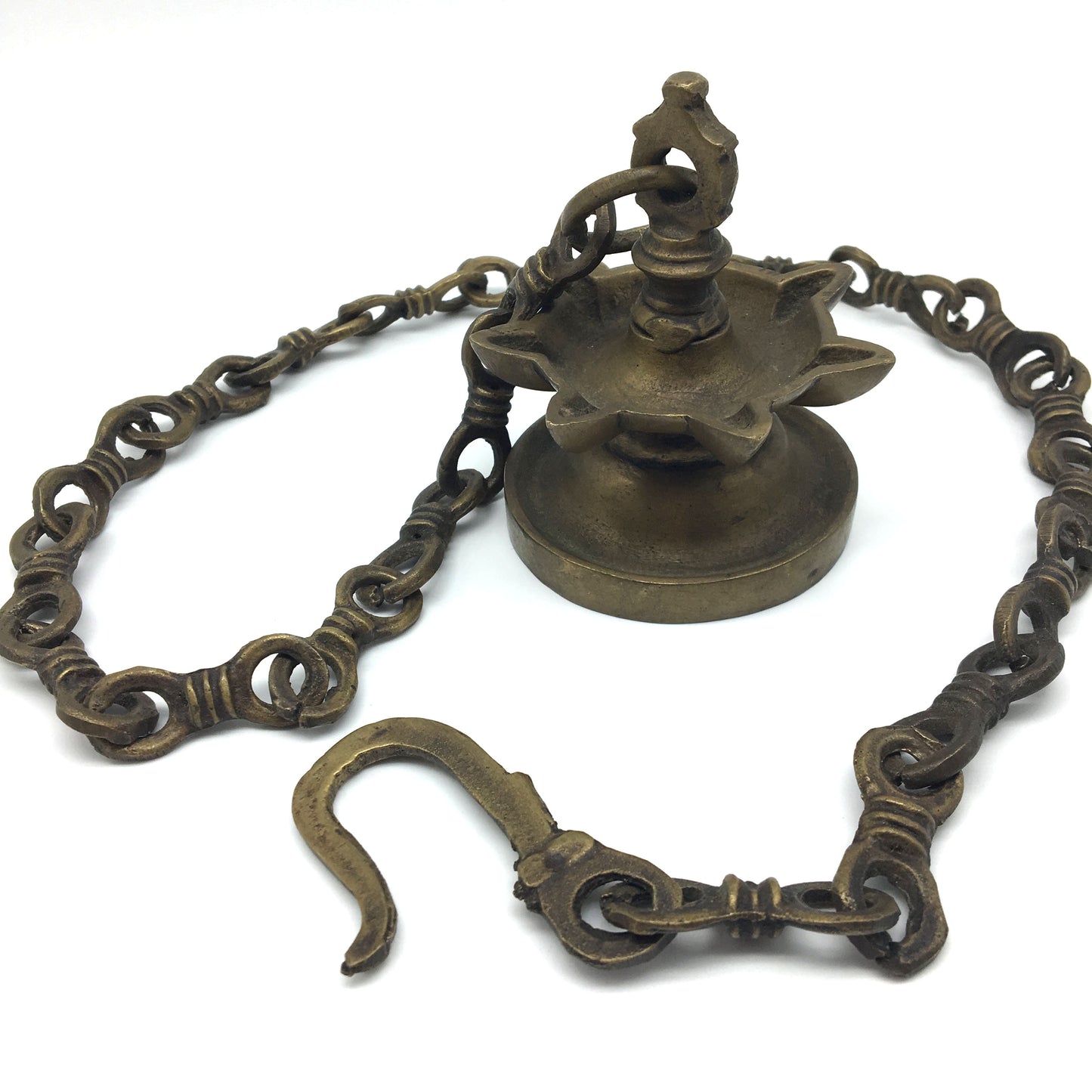 Decorative Brass Diya Aarti Deepak Lamp Puja Offering Handcrafted  -Chain 32" Lo