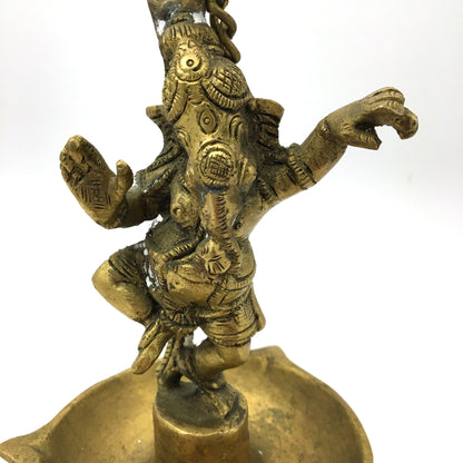 Hanging Brass Diya Aarti Deepak Handmade Lamp Puja Offering -Dancing Ganesh