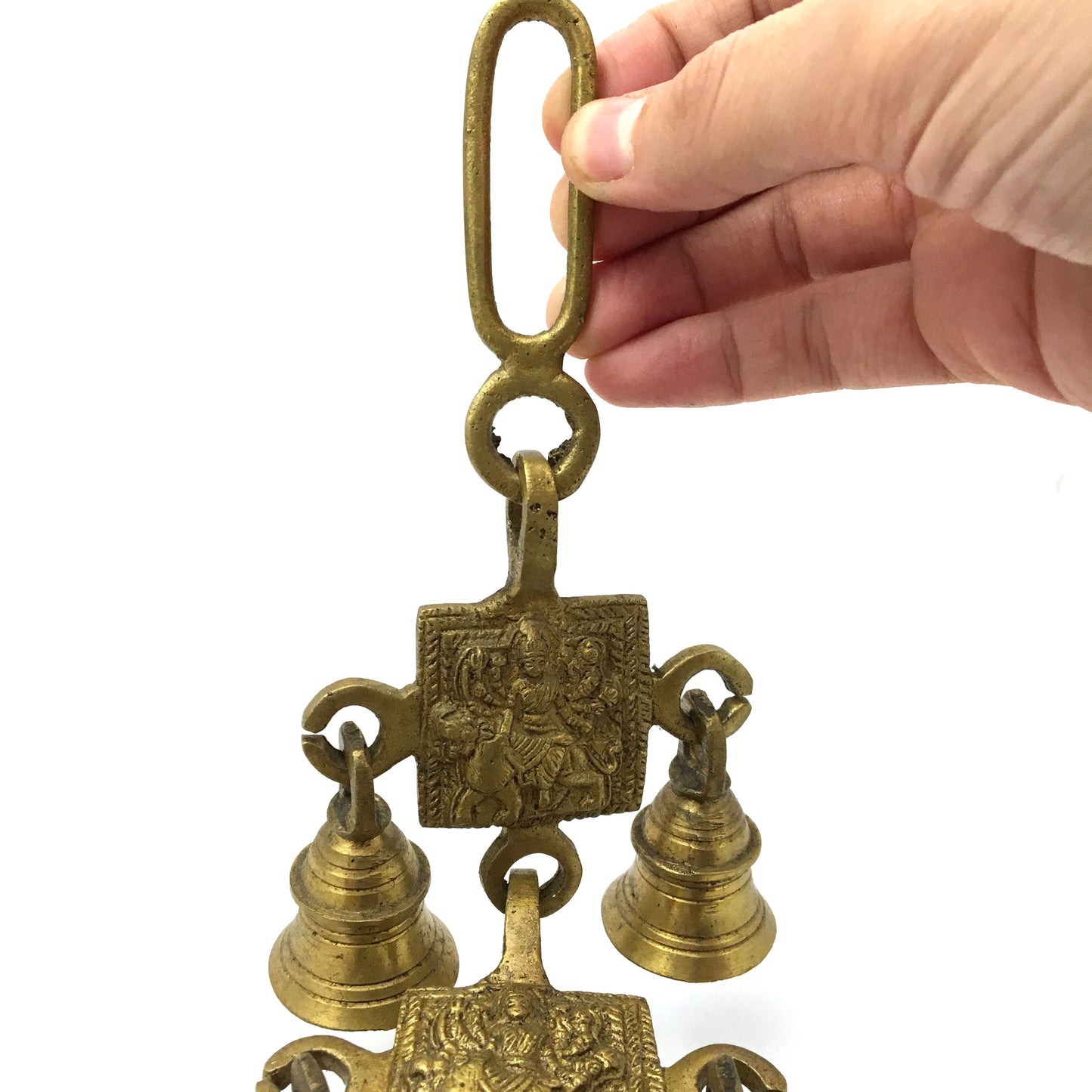 Vintage Decorative 7 Brass Bells Hanging - Mata Durga India Goddess - Hanging