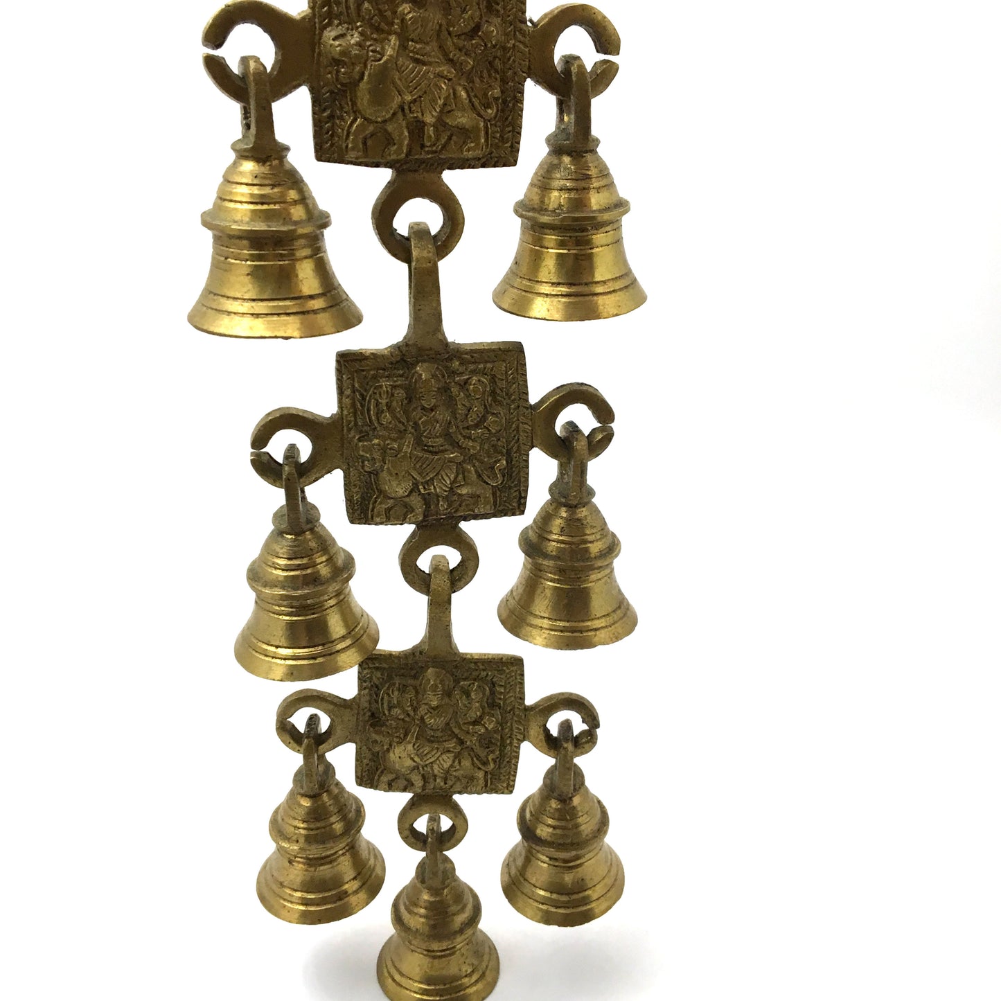 Vintage Decorative 7 Brass Bells Hanging - Mata Durga India Goddess - Hanging