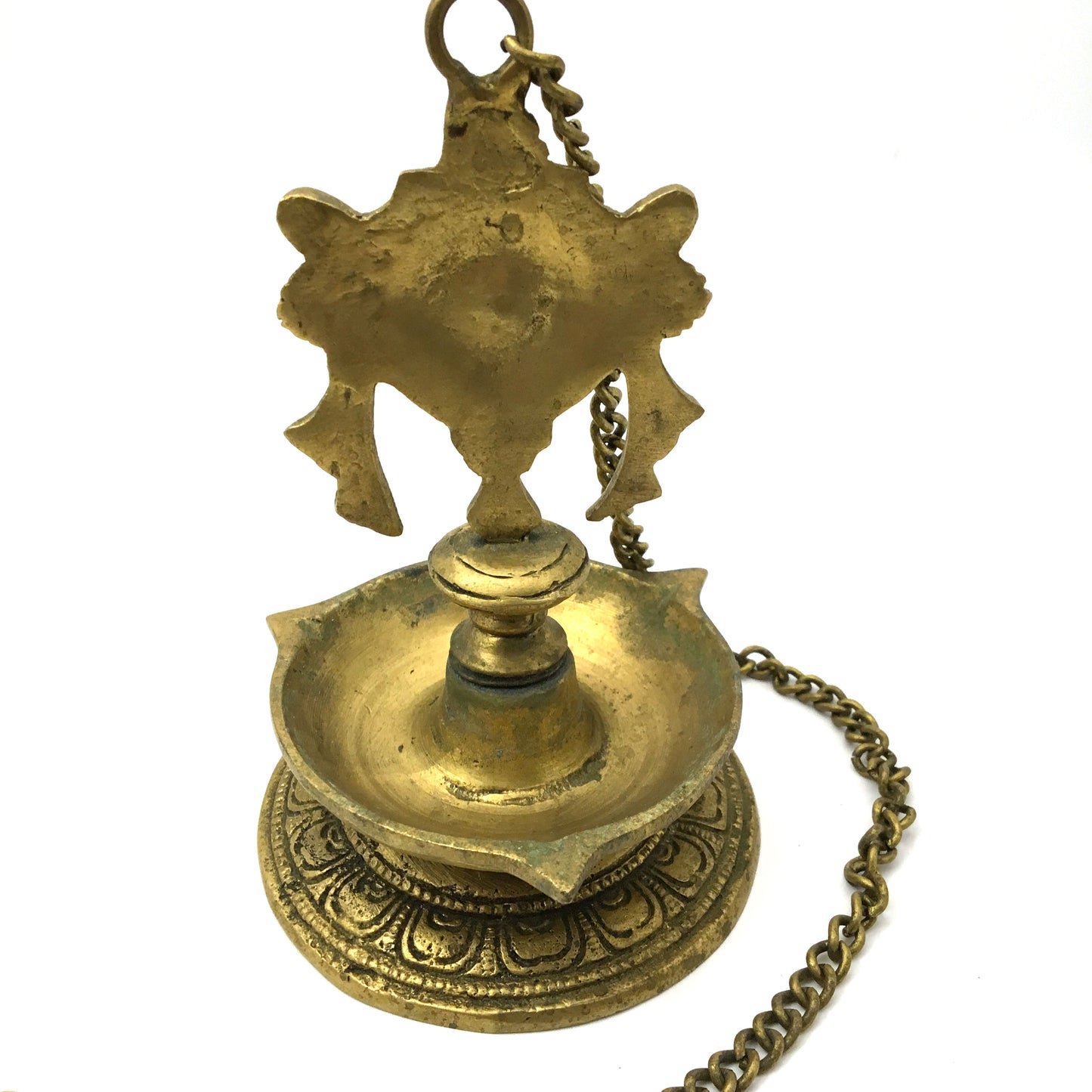 Decorative Brass Diya Aarti Deepak Lamp Puja Offering Handcrafted  -Chain 19.25"
