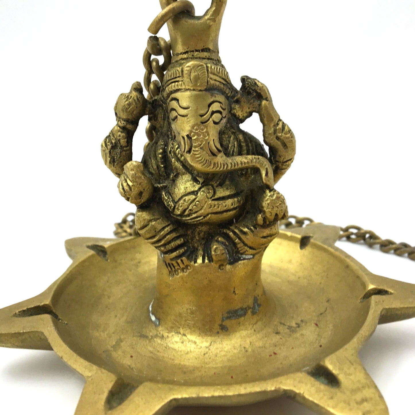 Hanging Brass Diya Aarti Deepak Handmade Lamp Puja Offering -India God Ganesh