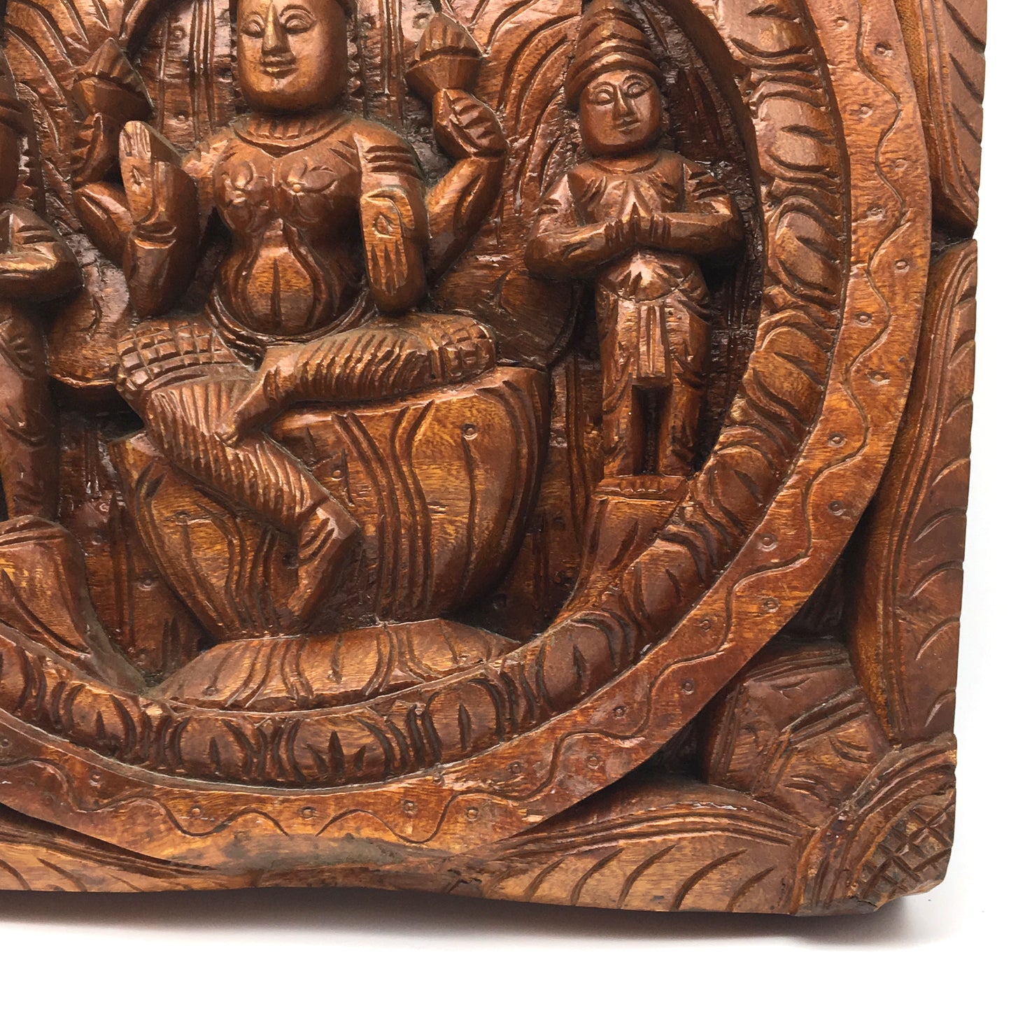 Solid Wood Carving Goddess Maa Lakshmi Hindu Goddess of Fortune Wall Hanging