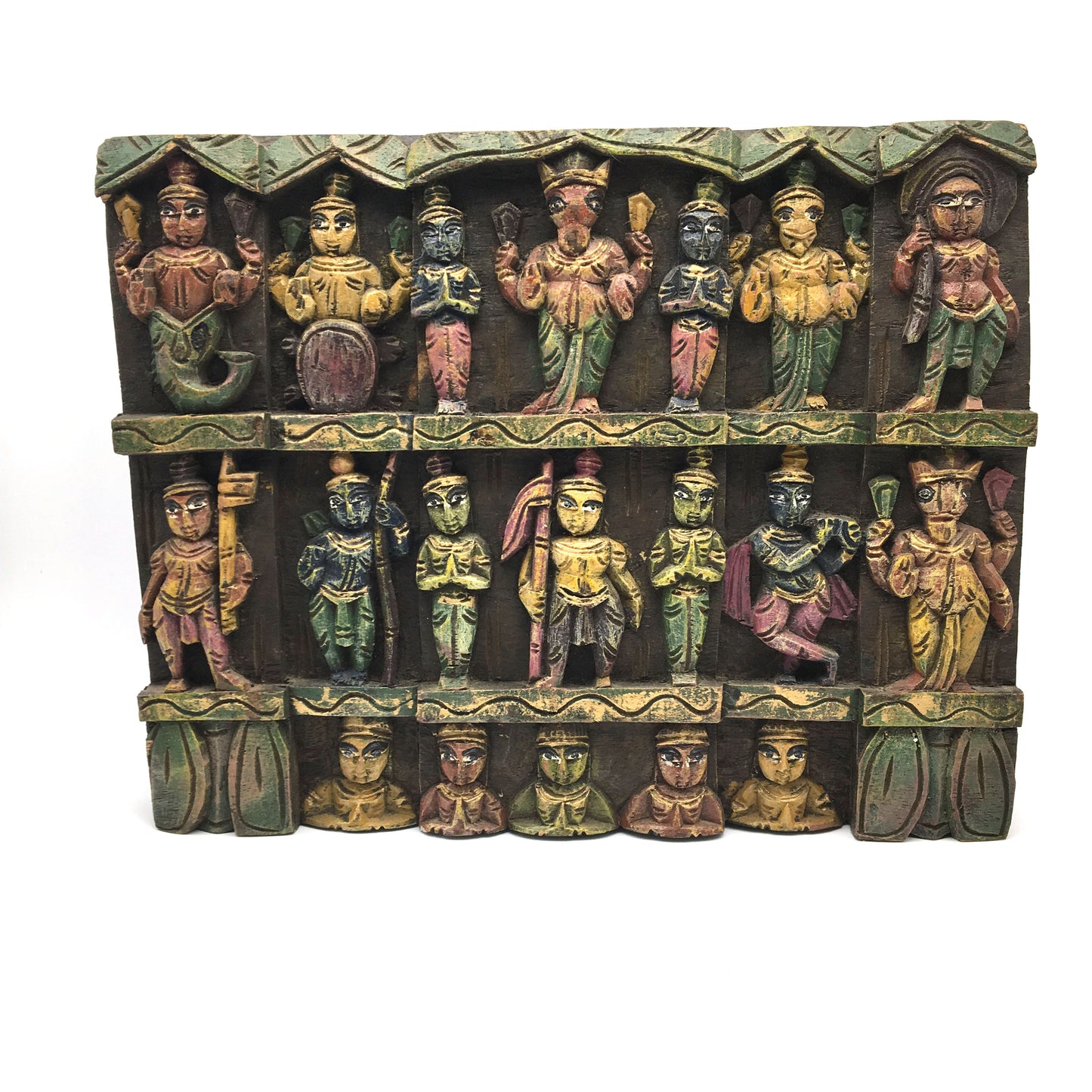 Hand-carved India Colorful Decorative Solid Wood Wall Hanging Panel Plaque