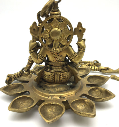 Hanging Brass Diya Aarti Deepak Handmade Lamp Puja Offering -Ganesh 4-handed