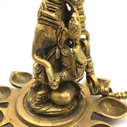 Hanging Brass Diya Aarti Deepak Handmade Lamp Puja Offering -Ganesh 4-handed