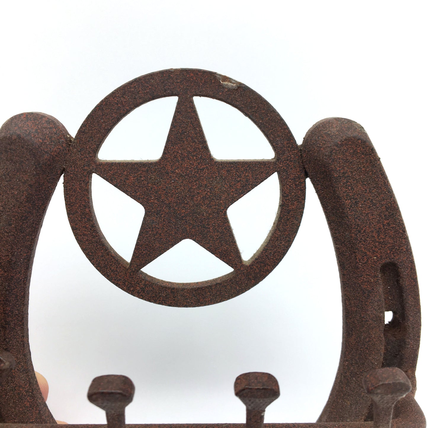 Rustic Western Cast Iron Horshoe Star Mount Hanger Rack- Handmade - 4 hooks