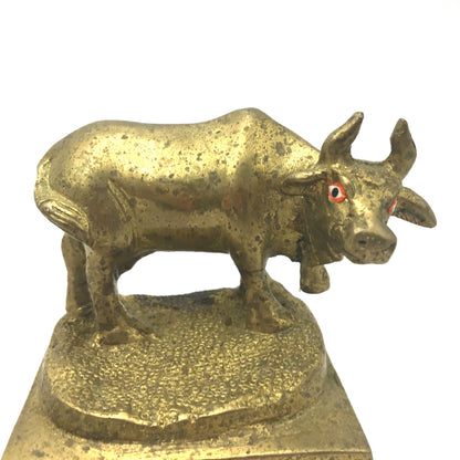 Krishna's Surabhi Brass Sacred Cow India Religious Murti Figurine - Set of 2 -De