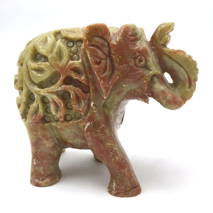 Pair Soapstone Elephants India Handcrafted Trunk Up Statue- Fine Lovely Detail