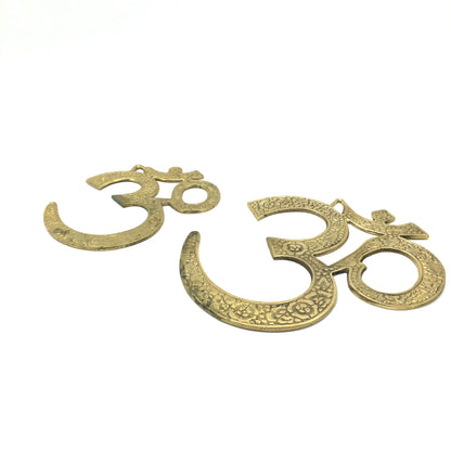 Pair of Om Symbols Hand-crafted India Brass Decorative Wall Hanging- Detailed
