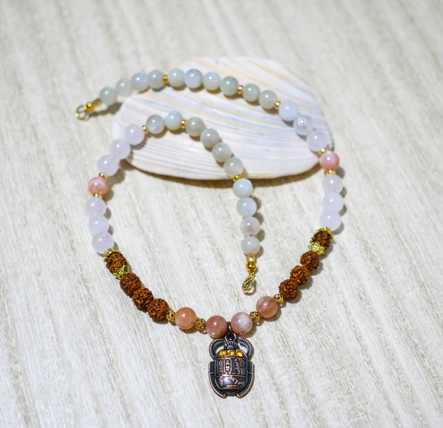 Scarab Pendant Necklace | Rudraksha | Moonstone | Amazonite | Jewelry gift