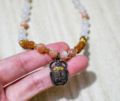 Scarab Pendant Necklace | Rudraksha | Moonstone | Amazonite | Jewelry gift