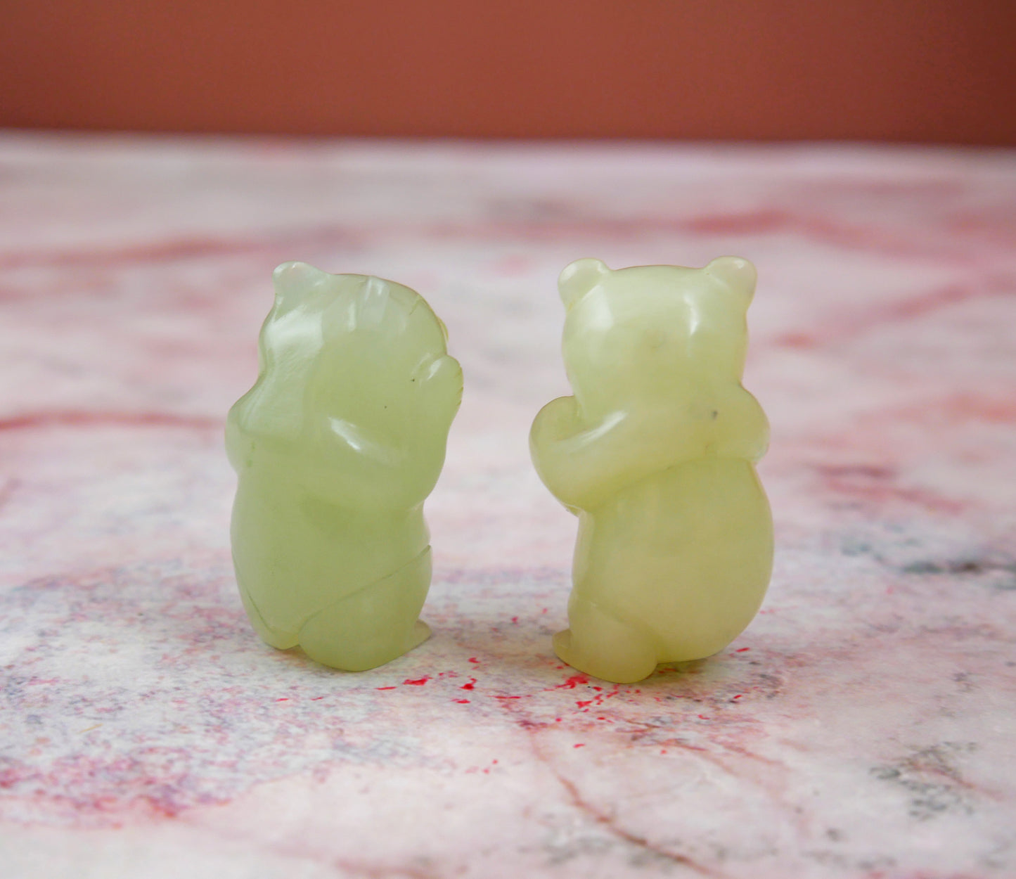 Miniature Green Jade Stone Animal Cavred Figurine Statue - Set Bear and Pig 1.75"