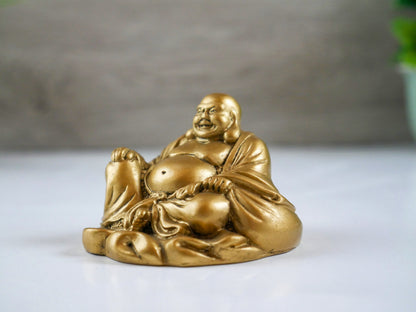 Happy Buddha Golden Statue | Small Precious Feng Shui Buddha Figurine 1.75" Tall