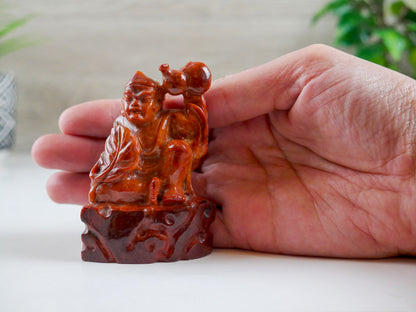 Red Jade Ji Gong Living Buddha Mad Monk Statue Figurine 3.25" - Carved Gemstone