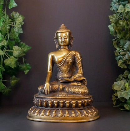 Large Brass Buddha Statue | Shakyamuni Meditation Buddha Sculpture 11"