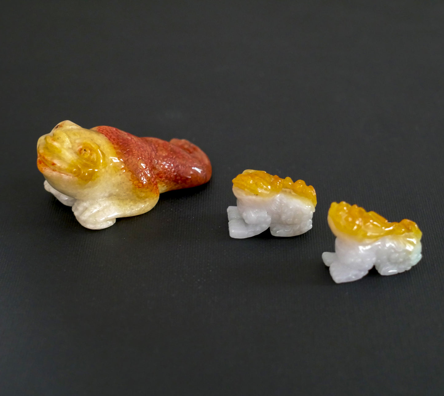 Vintage Chinese Carved Jade Frog Statue Figurines - Set of 3 Good Fortune Frogs