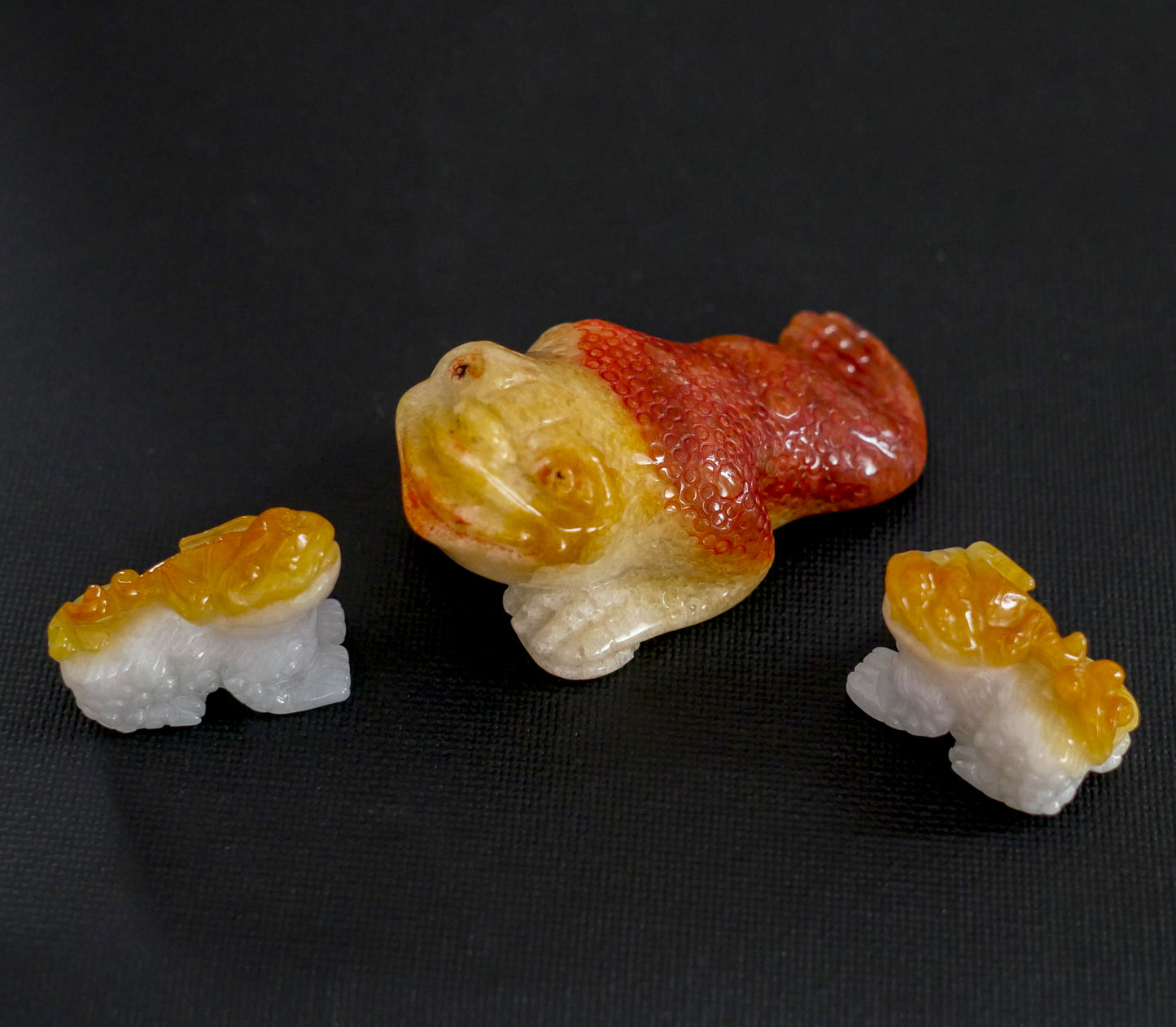 Vintage Chinese Carved Jade Frog Statue Figurines - Set of 3 Good Fortune Frogs