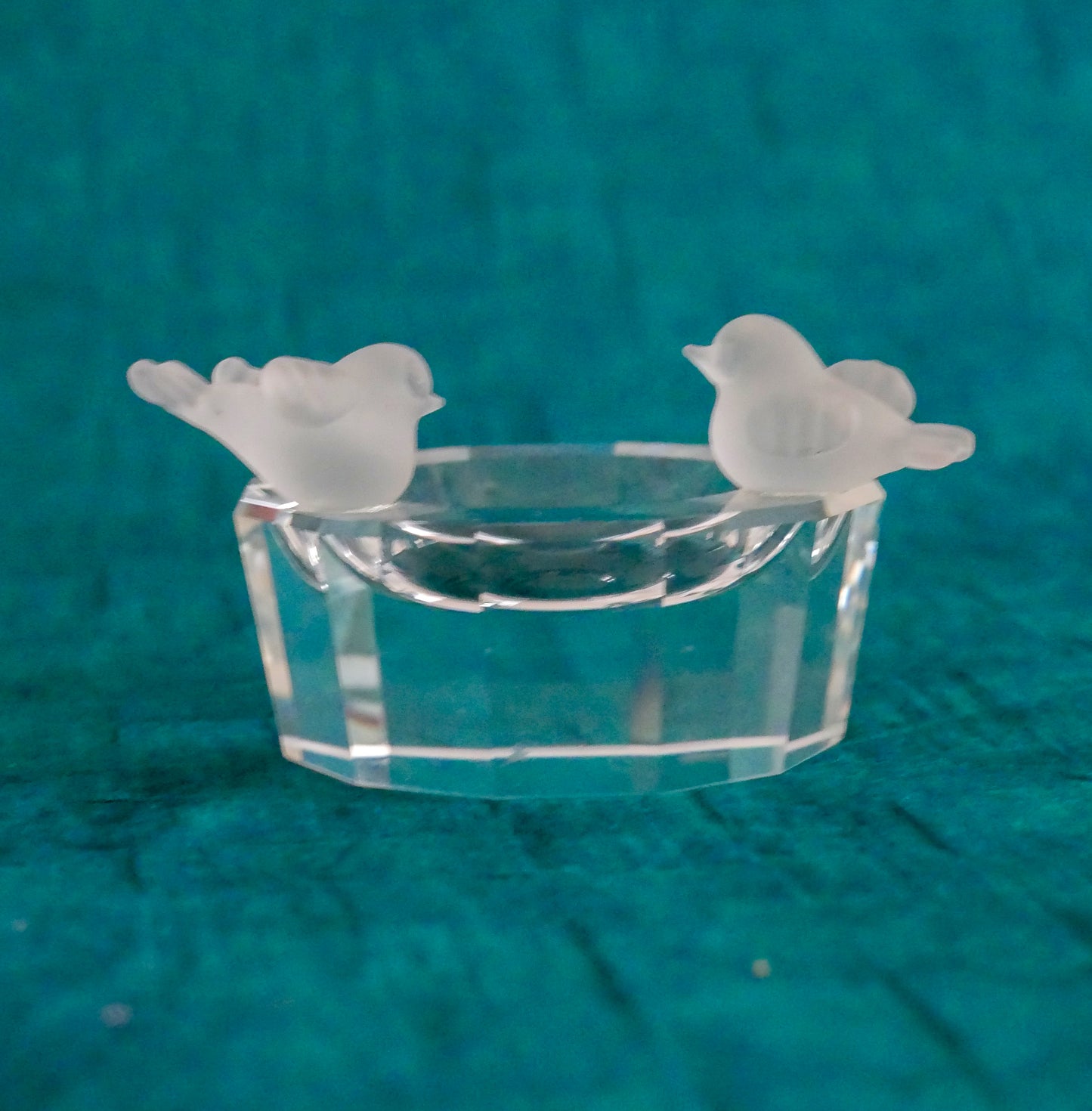 Vintage Glass Trinket Dish Bird Bath with 2 Frosted Birds - Home Decoration Gifts