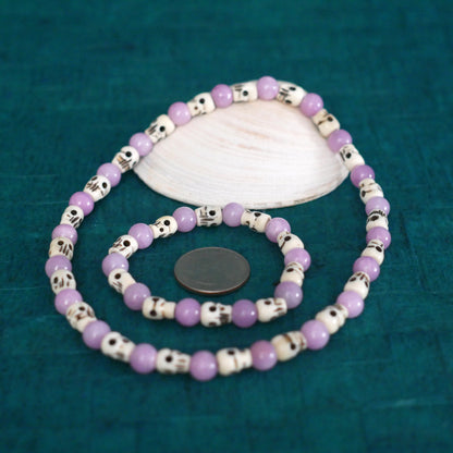 Kali Necklace Bracelet Set Skull Kunzite Beads| Handmade Goddess Jewelry Gift