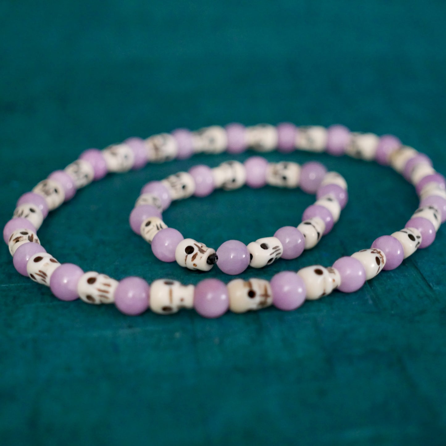 Kali Necklace Bracelet Set Skull Kunzite Beads| Handmade Goddess Jewelry Gift