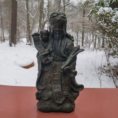 Chinese Ceramic Fu Lu Shou Longevity God Old Wise Man Statue Sculpture 19" Tall