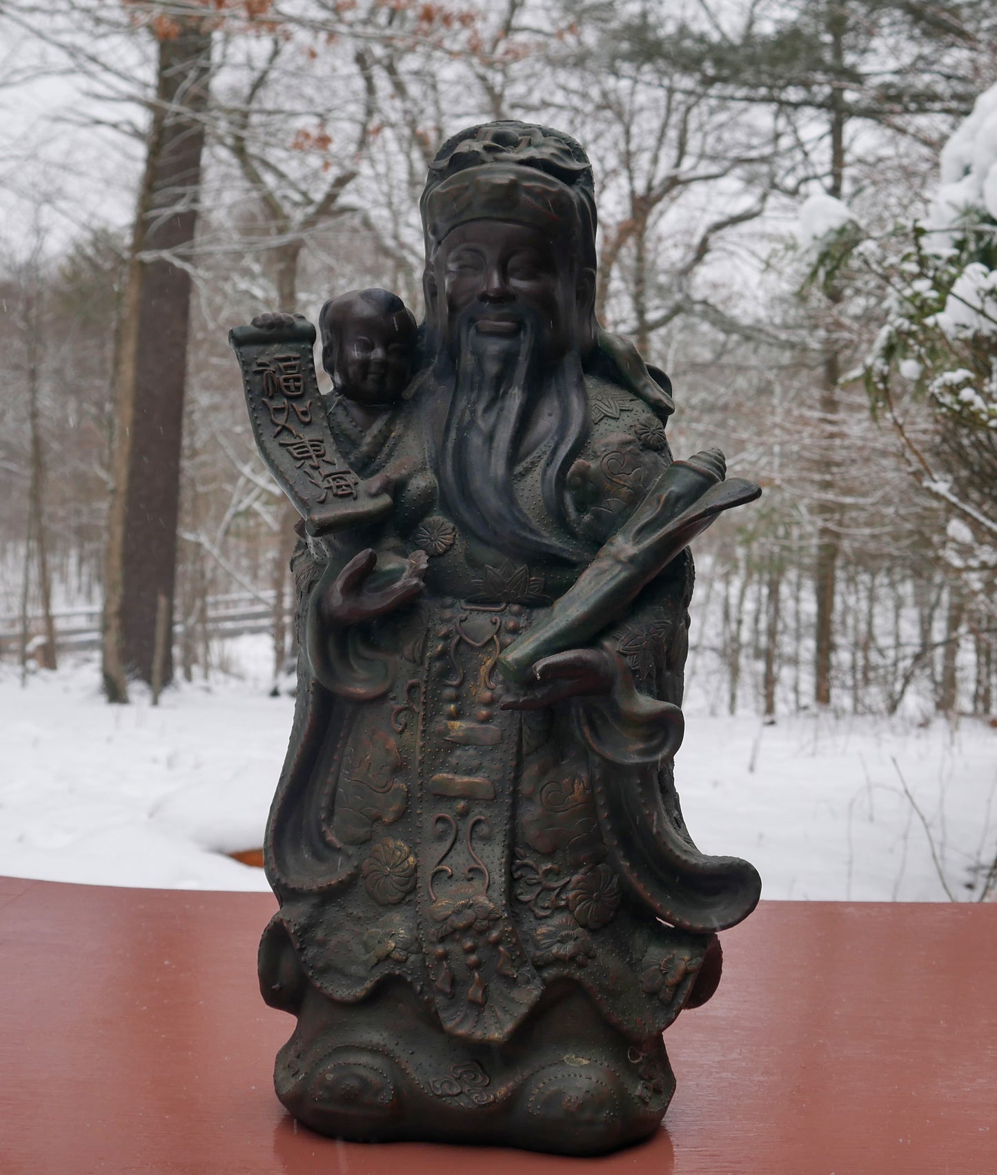 Chinese Ceramic Fu Lu Shou Longevity God Old Wise Man Statue Sculpture 19" Tall