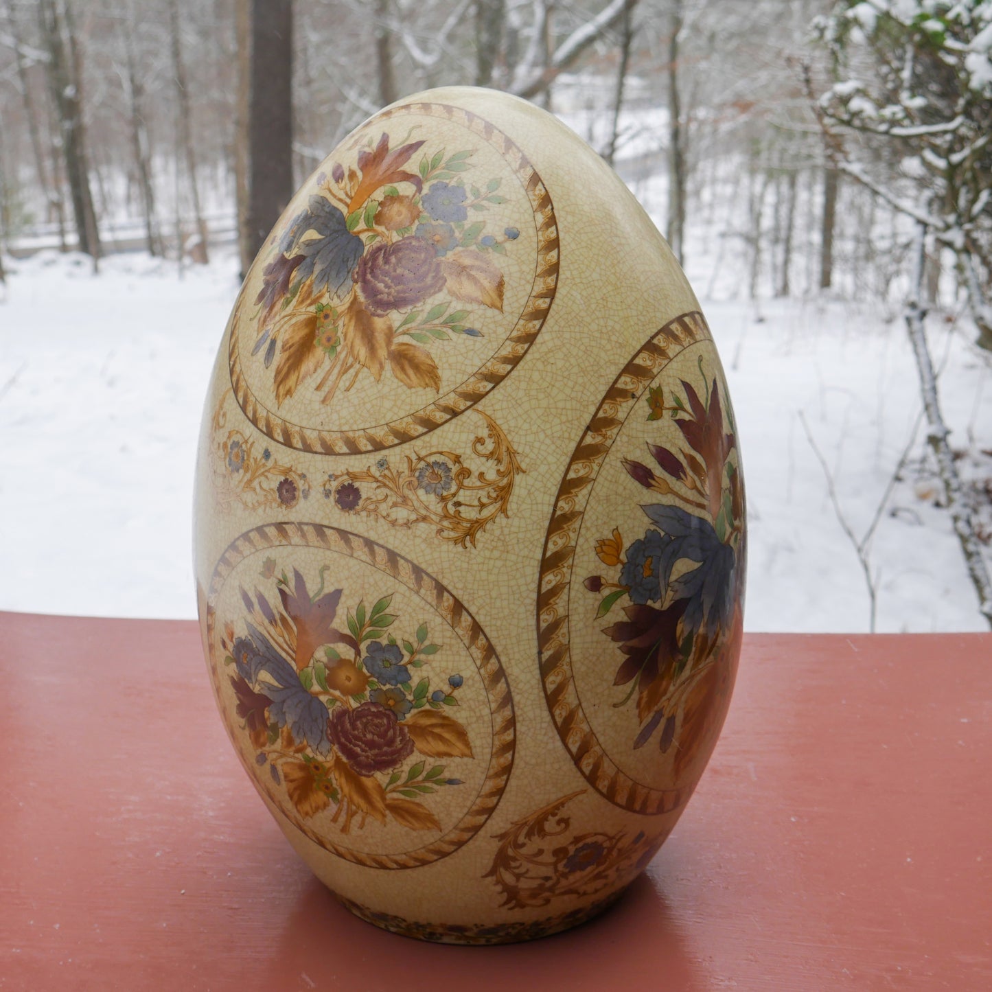 Huge Ceramic Egg 18" Tall | 14 Pounds Giant Handcrafted and Hand Painted Egg VTG