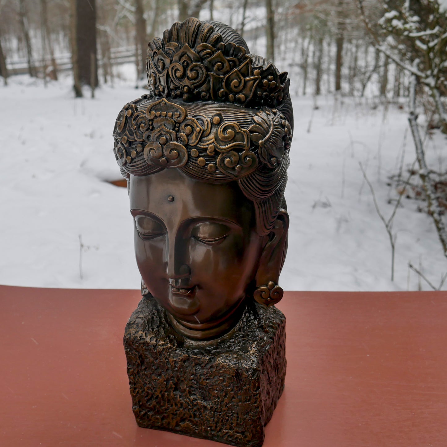 Large Guan Yin Head Sculpture | Chinese Bodhisattva Resin Head Statue Decor 19"