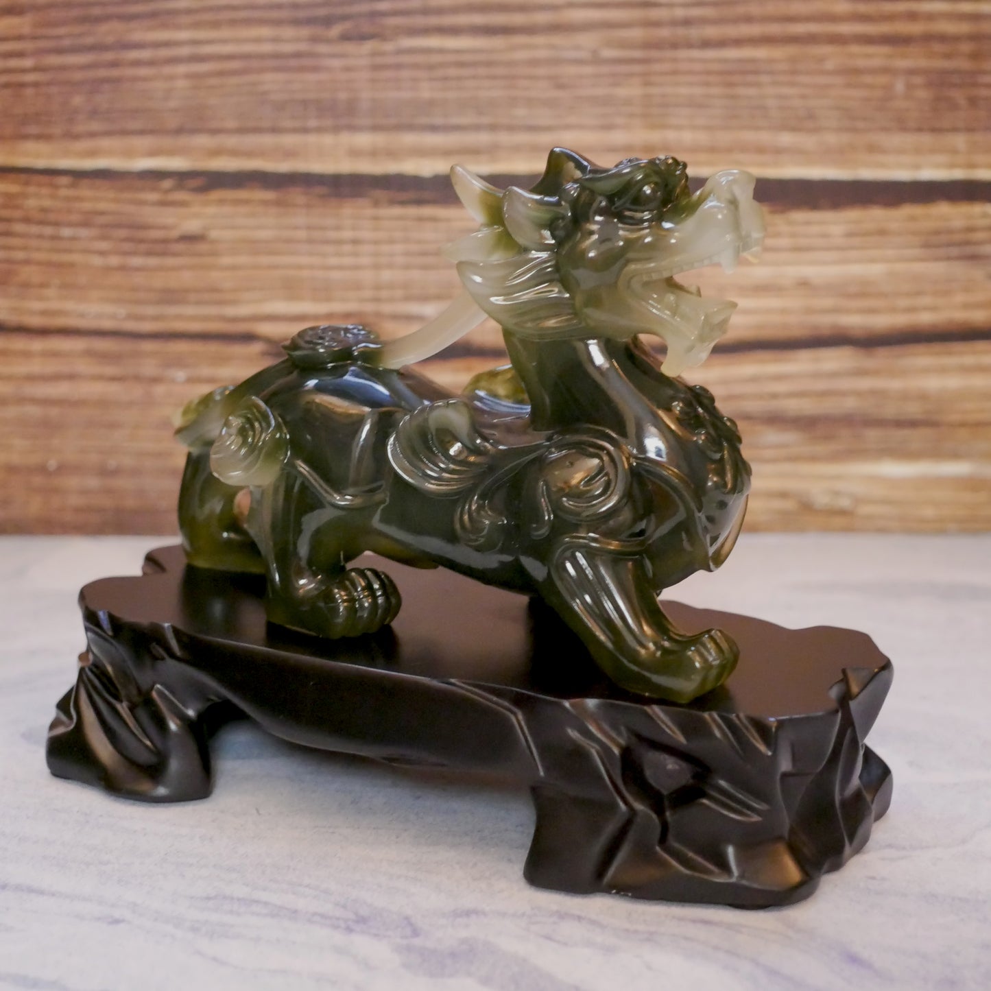 Chinese Feng Shui Pixiu Lion Resin Statue Pair |  Home Decor Blessing Gift 10.5" Long