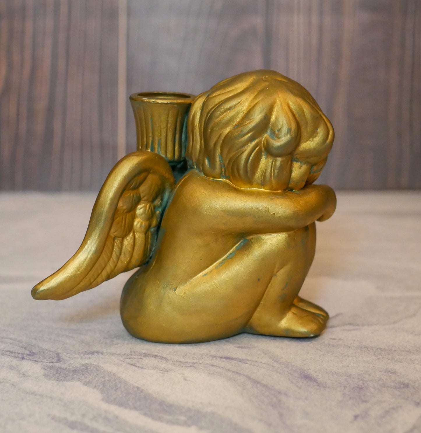 Pair of Ceramic Gold Cherub Candlestick Holder | Cherub Home Decoration Gift 5.25"