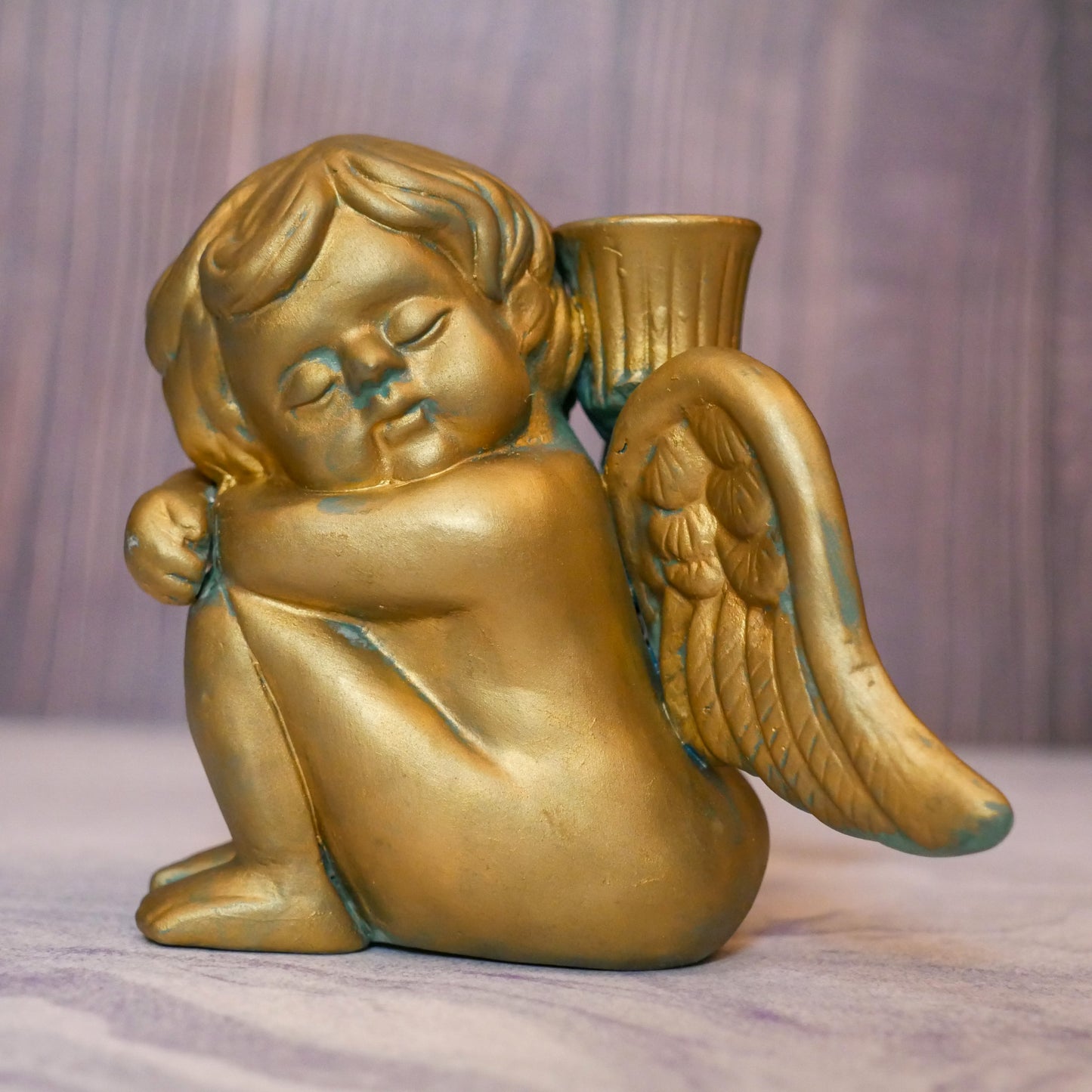 Pair of Ceramic Gold Cherub Candlestick Holder | Cherub Home Decoration Gift 5.25"