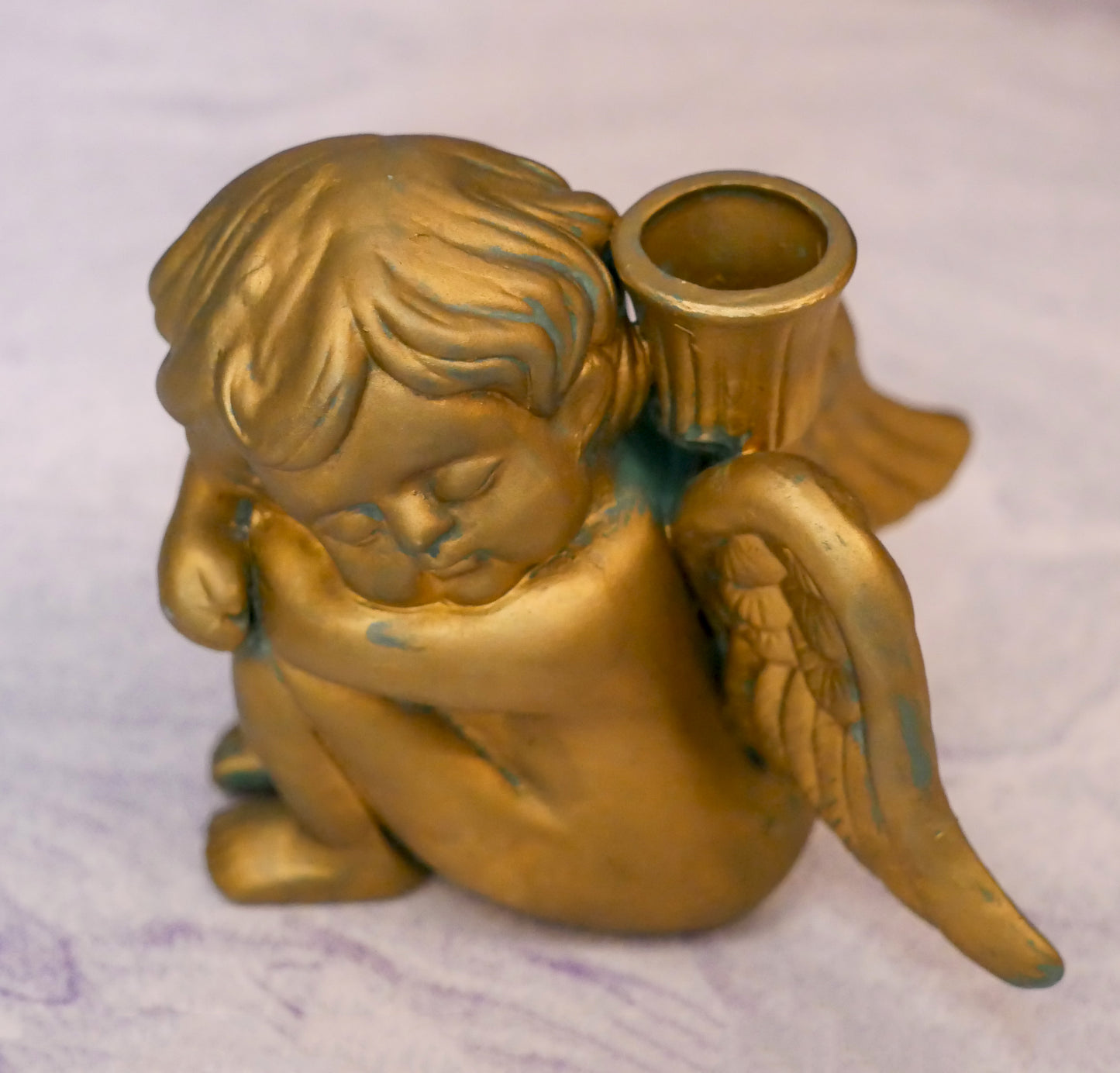 Pair of Ceramic Gold Cherub Candlestick Holder | Cherub Home Decoration Gift 5.25"